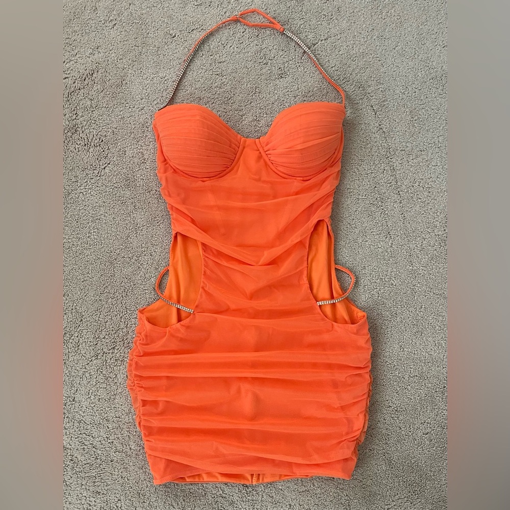 Oh Polly Orange Ruched Party Dress